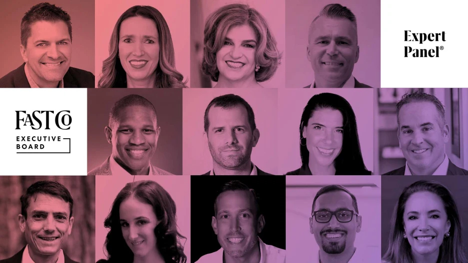 Collage of diverse people smiling, labeled "Fast Co Executive Board Expert Panel.