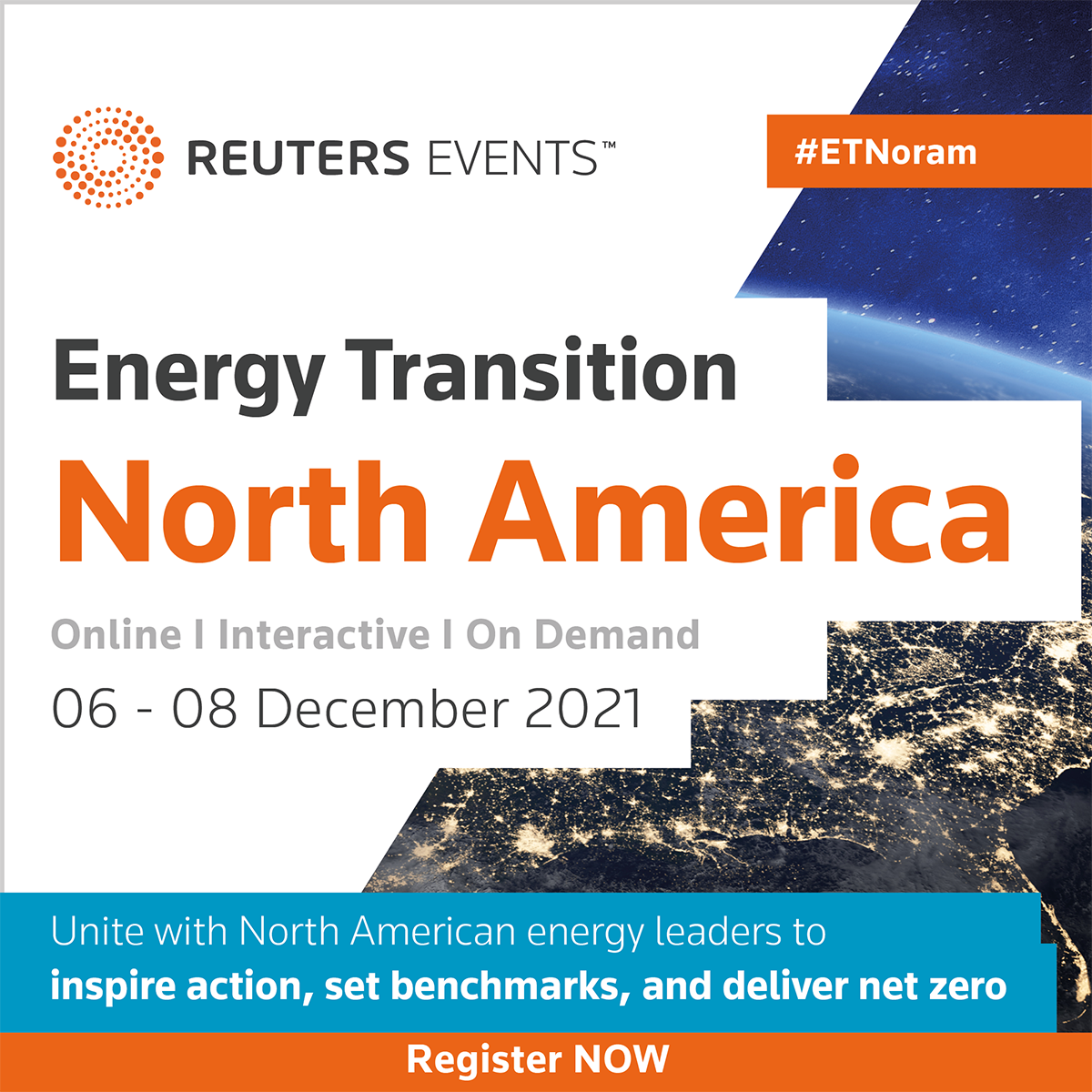 Promotional banner for Reuters Energy Transition North America event, 6-8 December 2021.