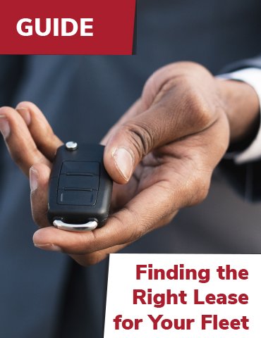 Hand holding a car key fob; text reads "GUIDE" and "Finding the Right Lease for Your Fleet.