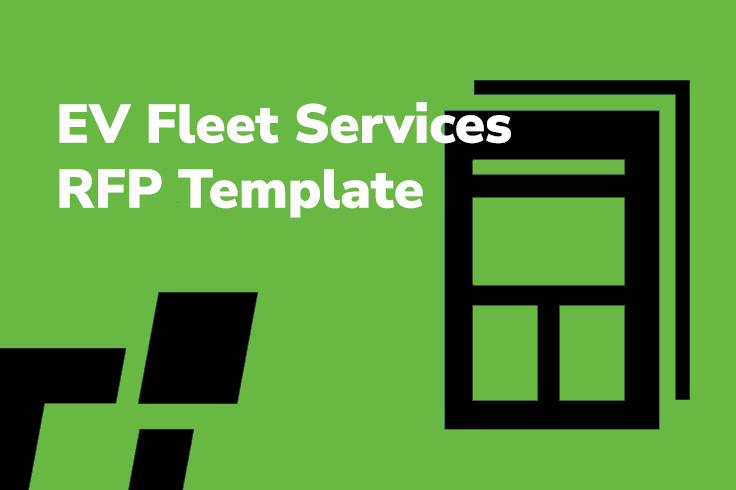 Green background with "EV Fleet Services RFP Template" text and a black document icon.