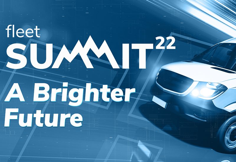 Abstract image featuring a white vehicle and text: "fleet SUMMIT 22 A Brighter Future" on a blue background.