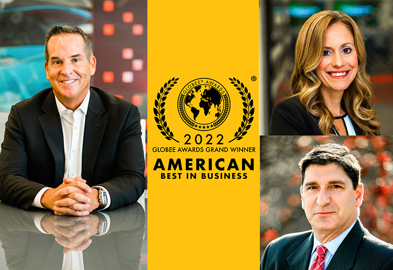 Collage with three people near the 2022 Globee Awards logo, text reads "American Best in Business".