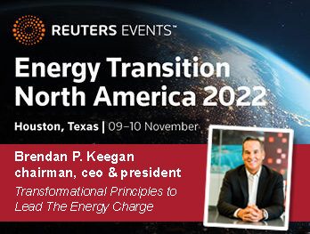 Reuters Energy Transition North America 2022 event poster with a man's photo and event details.