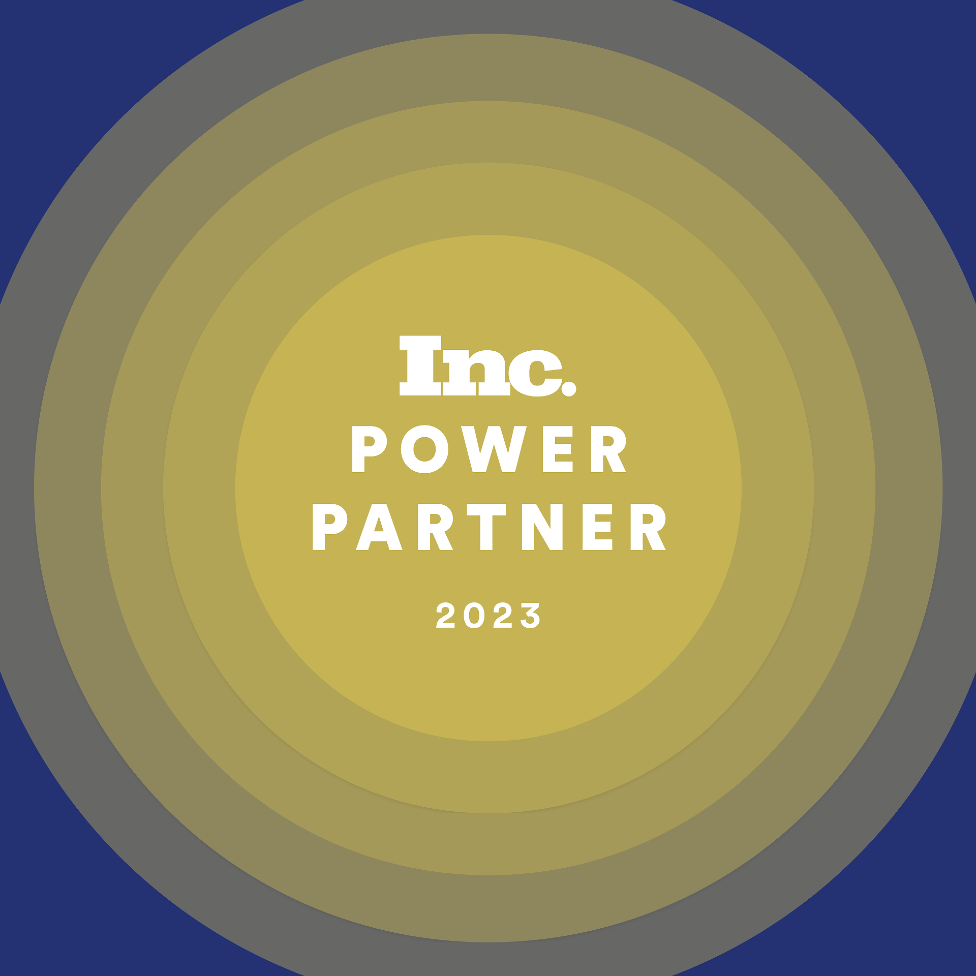 Concentric circles with "Inc. Power Partner 2023" text in the center on a blue background.