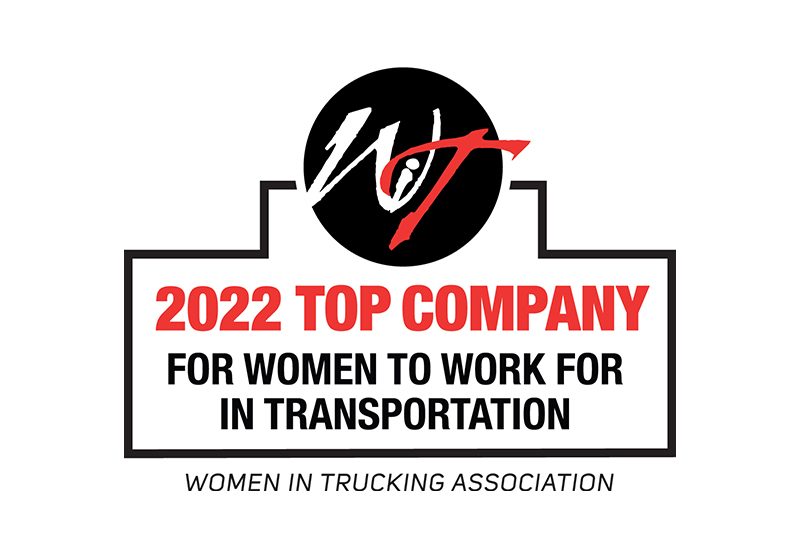 Logo for Women in Trucking: "2022 Top Company for Women to Work for in Transportation.