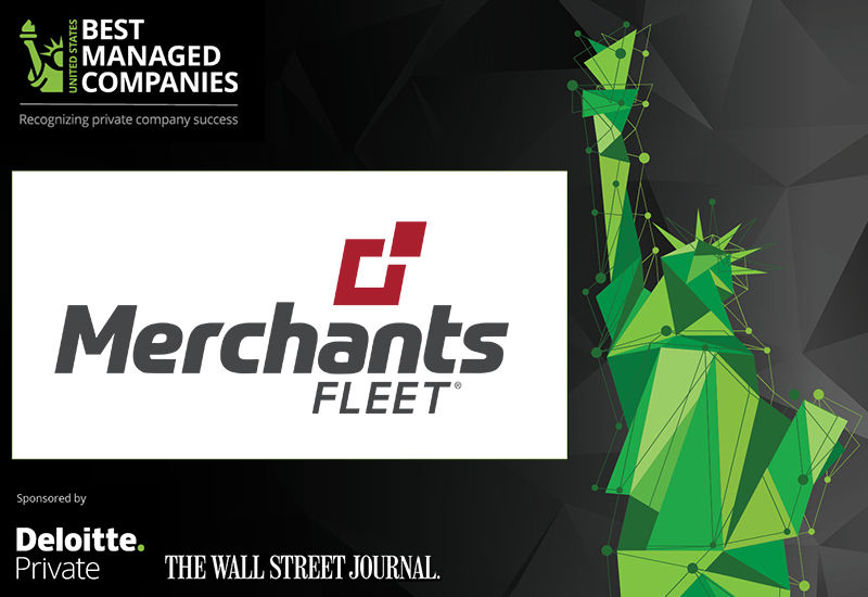 Merchants Fleet logo with digital Statue of Liberty on a Best Managed Companies advertisement.