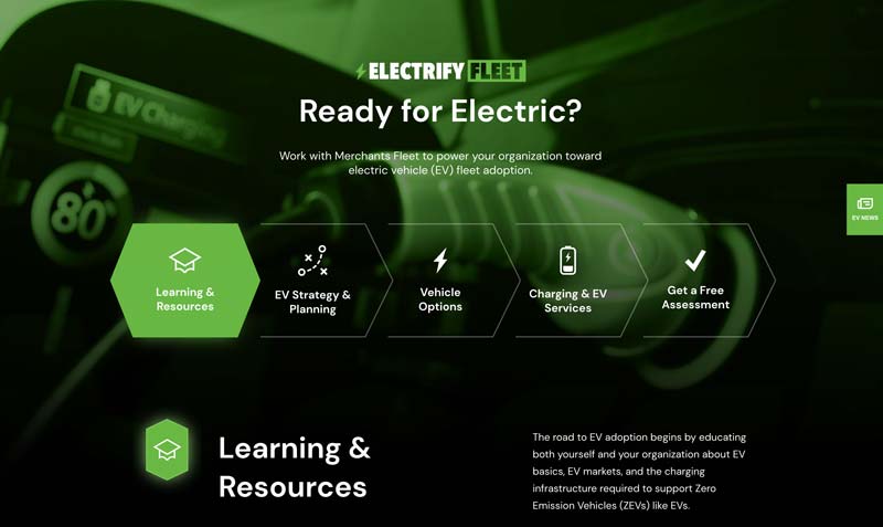 Informational graphic about transitioning to electric vehicle fleets, highlighting learning and resources.