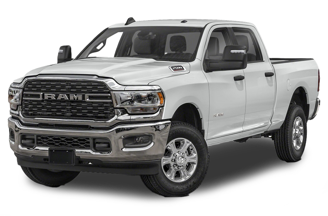 White pickup truck with a large grille and chrome accents, viewed from the front-right angle.