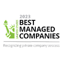Best Managed Companies 2023 logo with a green statue icon and text highlighting private company success.