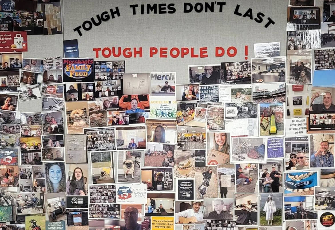 Collage of various small photos and a banner with "Tough Times Don't Last, Tough People Do!" at the top.