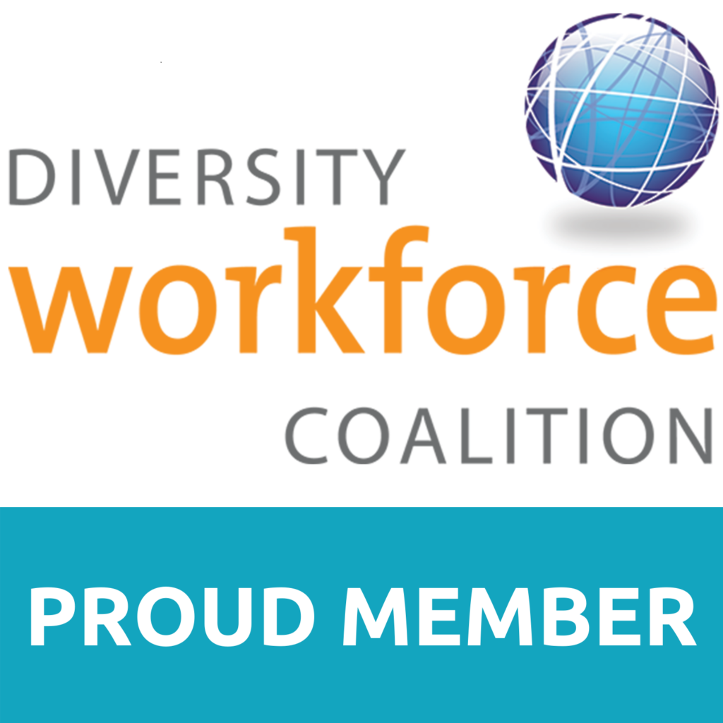 Diversity Workforce Coalition logo with text: "Proud Member" on teal background.