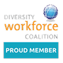 Logo reading "Diversity Workforce Coalition Proud Member" with a globe icon.